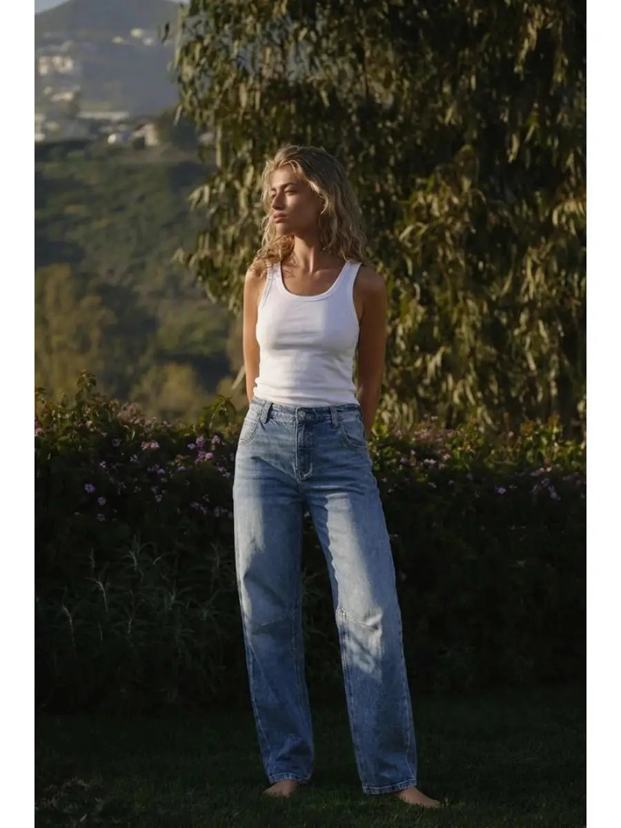 Sloane Adjustable Strap Waistband Barrel Jeans