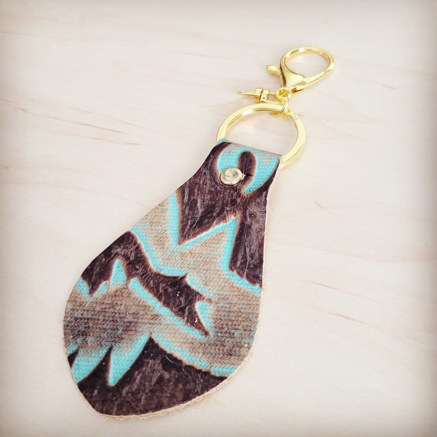 Embossed Leather Key Chain -Turquoise Laredo 701t