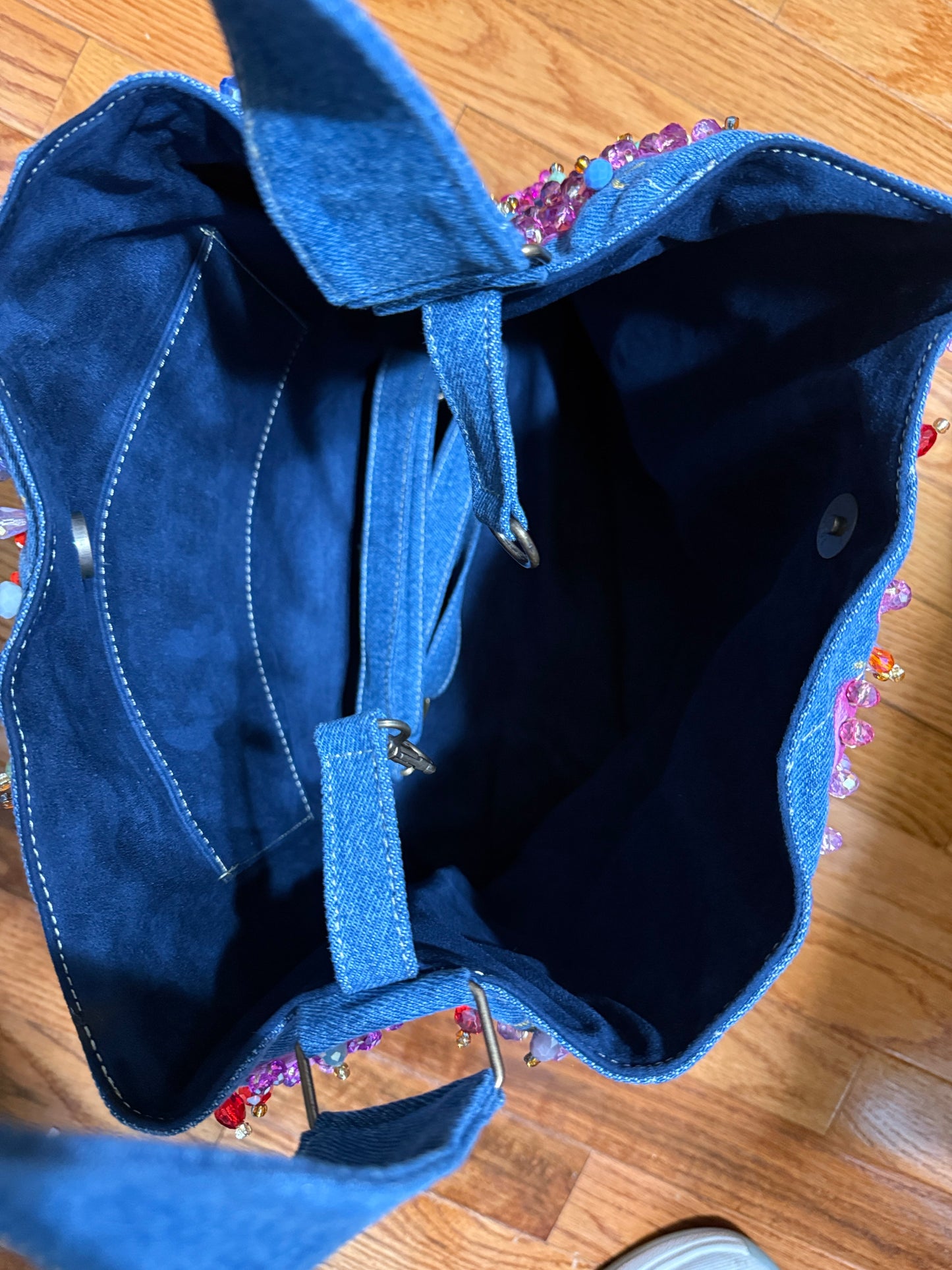 Hand-Painted & Hand-Embroidered Denim Tote Bag - Piece of Art