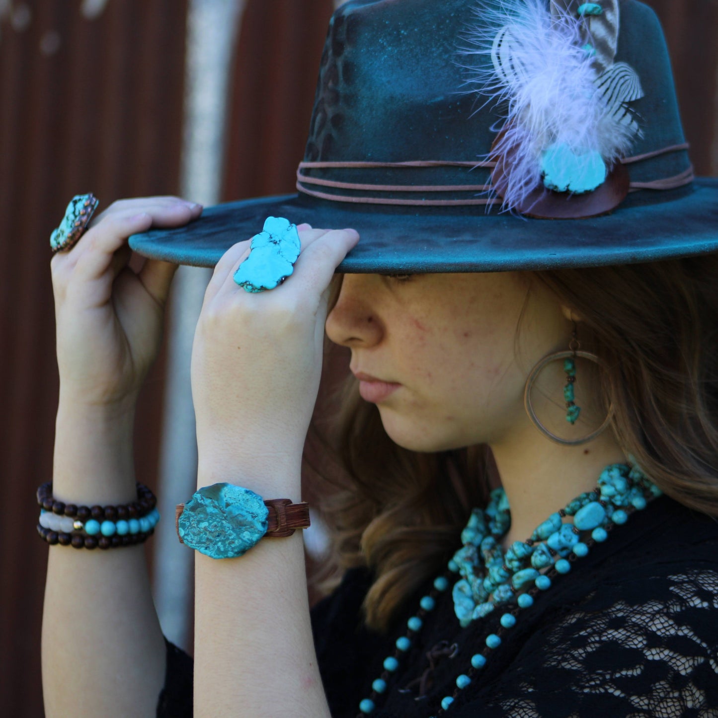 **Ocean Agate Slab on Narrow Leather Cuff 005K