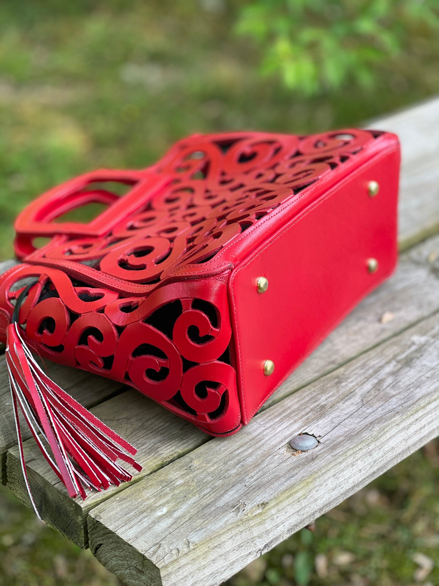 Hand tooled Cut-Out Tooling Leather, Small Mini Tote - Crossbody "NOTA" by ALLE