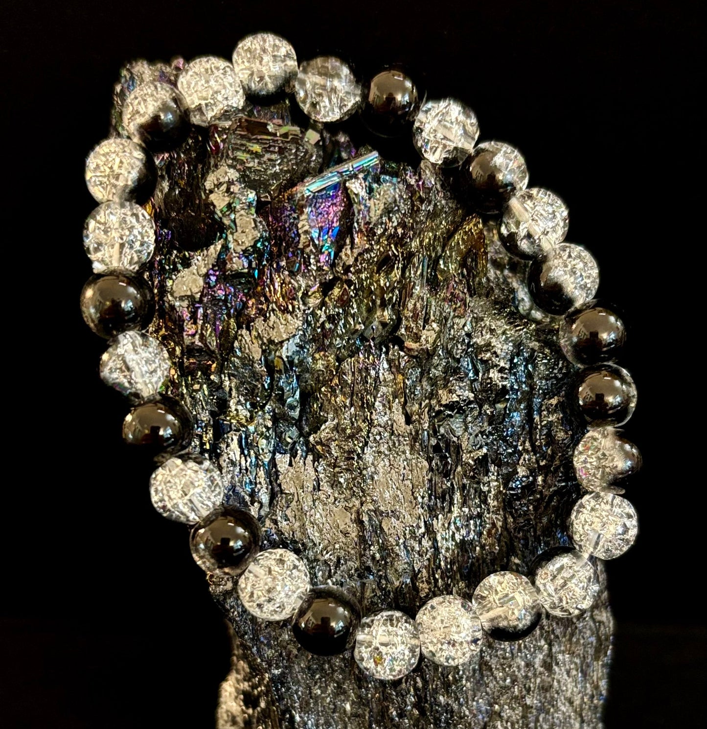 Black & White Cracked Glass Beads Bracelet – Bold Unisex Personality Statement Jewelry