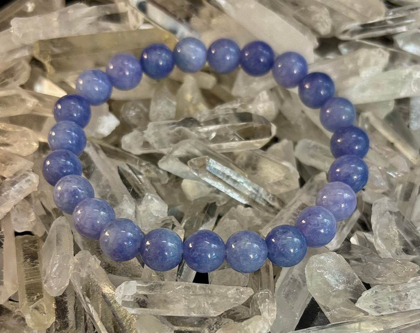 Angelite Crystal Bracelet β Serenity & Intuition | 8mm & 10mm Beads for Medium Wrists