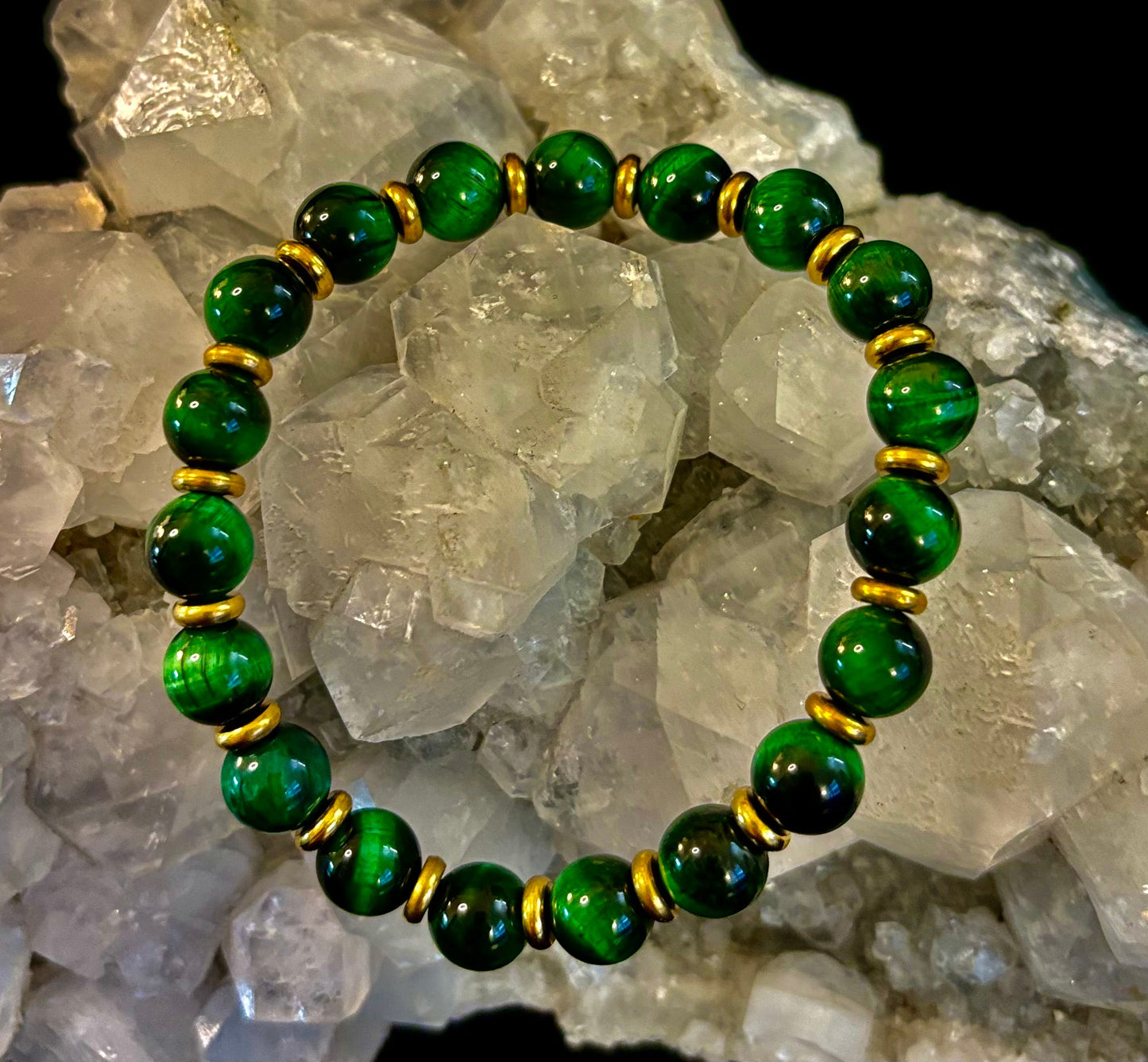 Green Tiger Eye Wealth & Confidence Bracelet β 8mm Beads with Gold Accents (Medium Wrists)