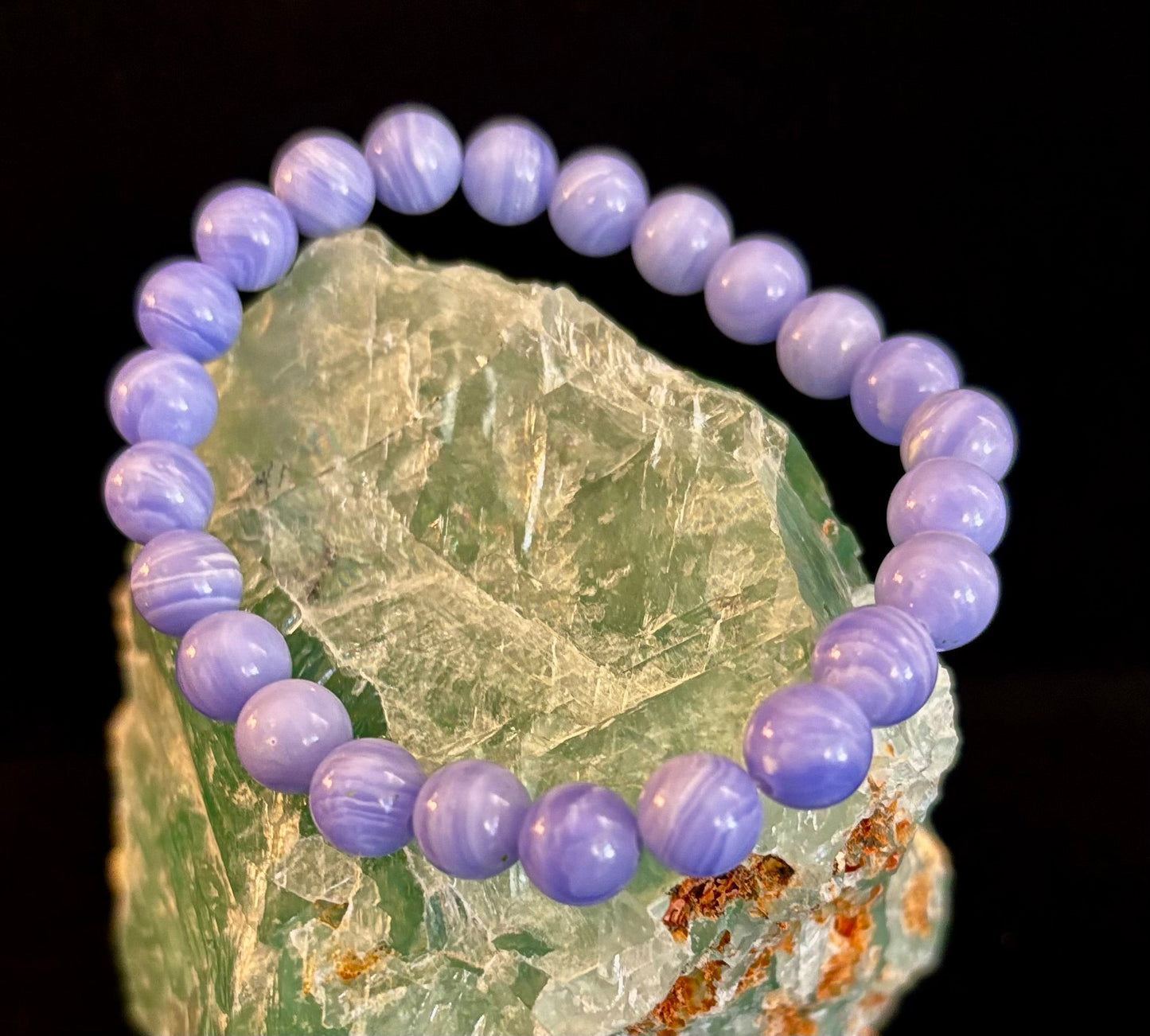 Blue Lace Agate Bracelet – Natural Stone Bracelet for Anxiety Relief & Calm (Medium Wrists)