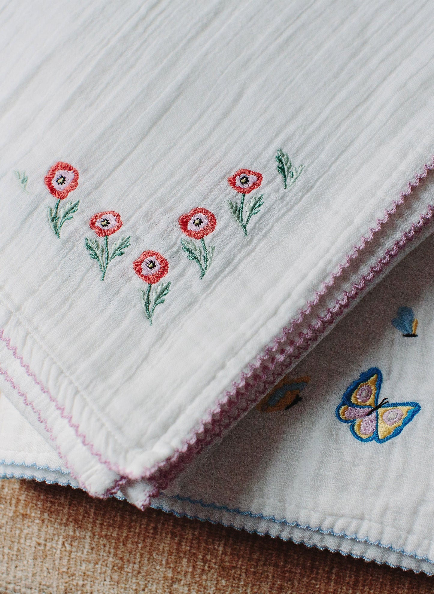 Shawl Blanket - Embroidered Poppy