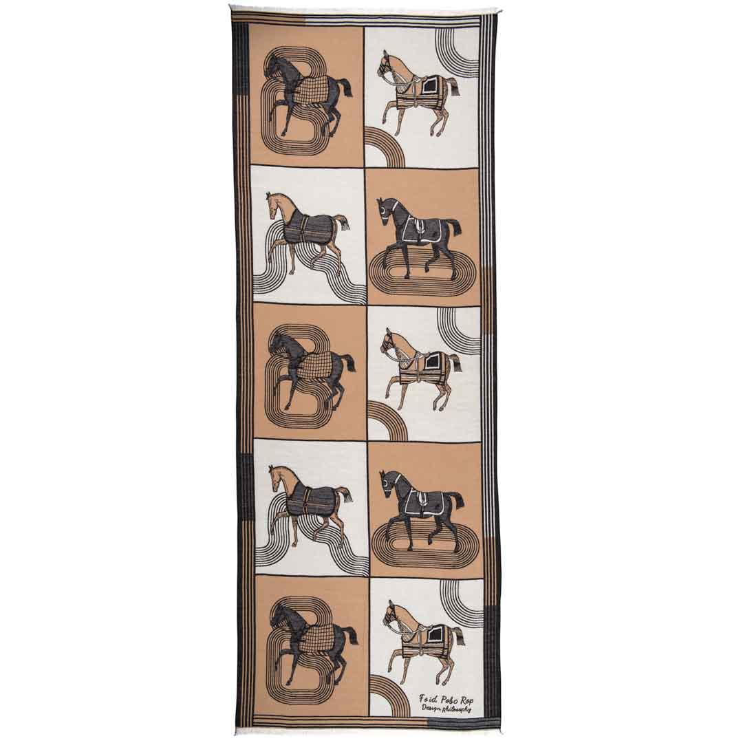 Cavallo - Caramel Equestrian Motif Luxe Shawl