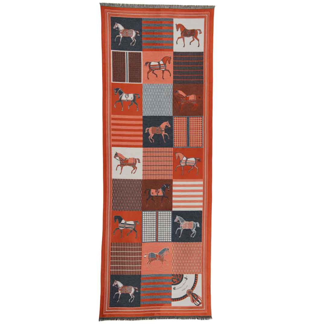 Devon - Tangerine Equestrian Motif Luxe Shawl