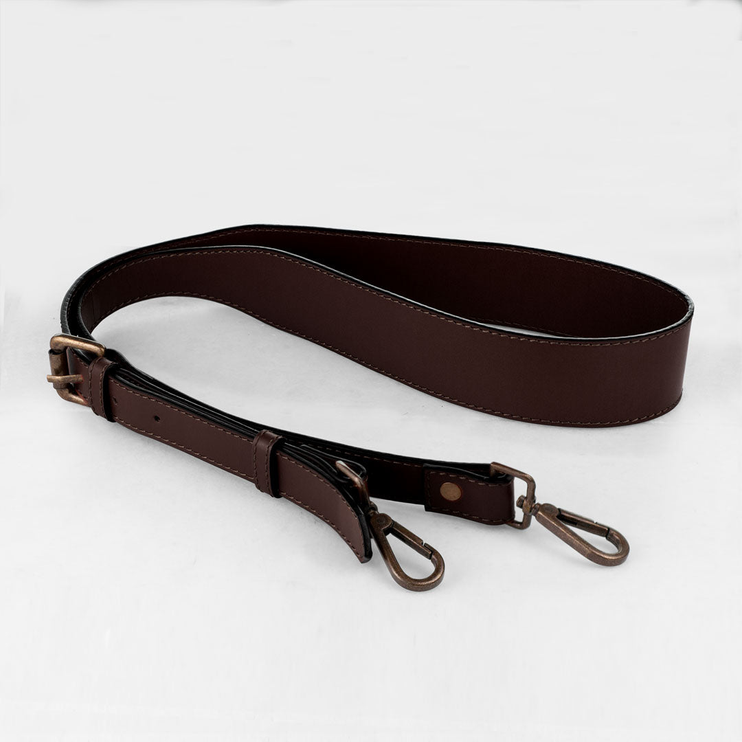 Wide Taper Bag Strap - Antique Brass and Deep Brown Leather
