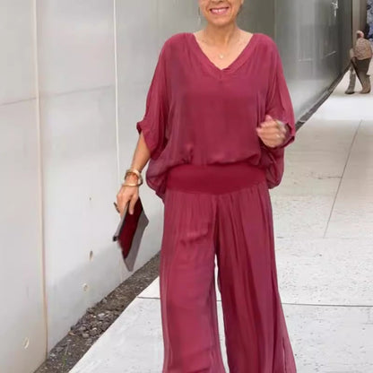 Solid-Color Chiffon Two-Piece Set – 10 Colors, S–5XL