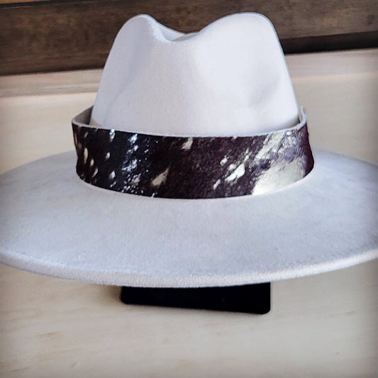Wide Genuine Hair Hide Silver Metallic Hat Band Only 953z