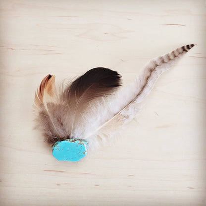 Clip-On Feather Hat Band-Blue Turq w/ Tan Feathers 954p