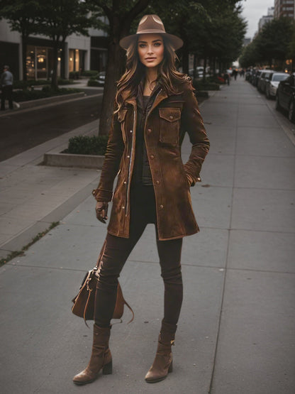 Women’s Vintage Style Long Winter Jacket – Warm Windproof Autumn Coat