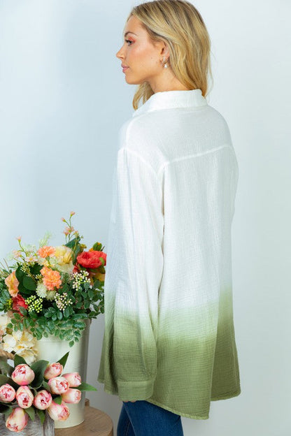 Cotton Gauze Deep Dye Shirt in Olive