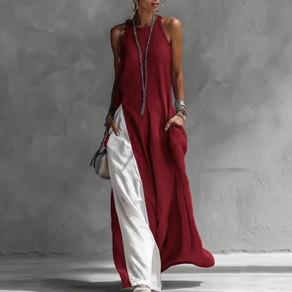 Women's Sleeveless Off-Shoulder Loose Maxi Dress with Pockets
