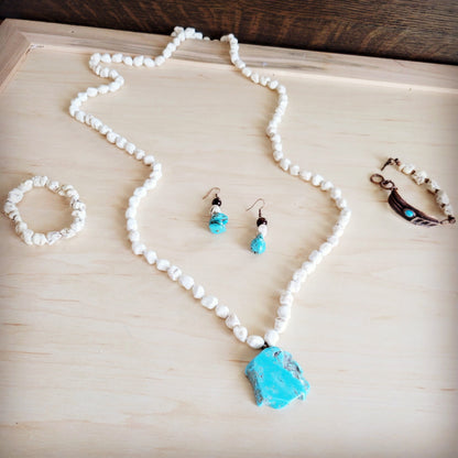 **White and Blue Turquoise w/ Wood Drop Earrings 200be