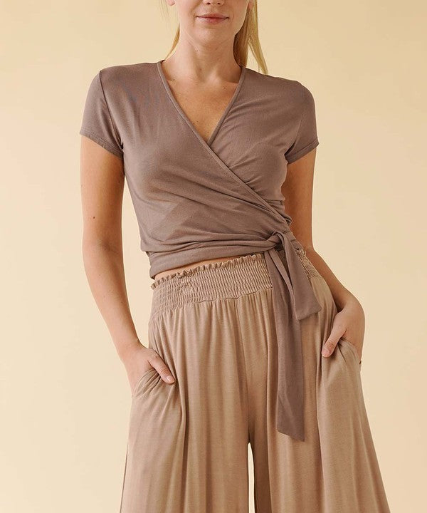 Bamboo Wrap Crop Cap Sleeve