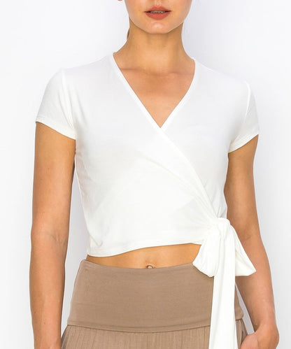 Bamboo Wrap Crop Cap Sleeve