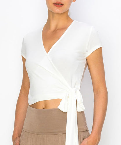 Bamboo Wrap Crop Cap Sleeve