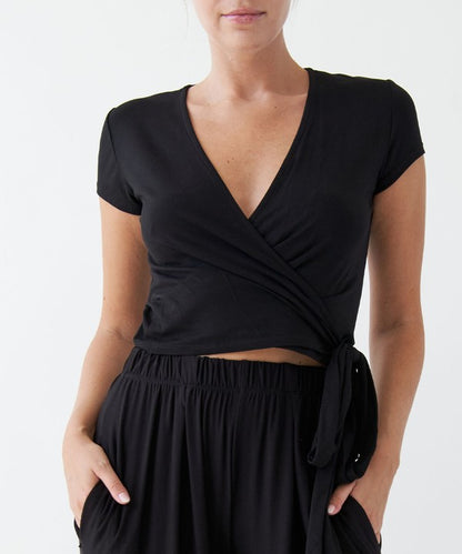 Bamboo Wrap Crop Cap Sleeve