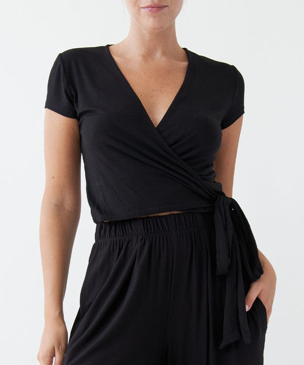 Bamboo Wrap Crop Cap Sleeve