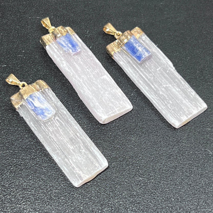 Selenite Kyanite Crystal Pendant (Gold Plated)