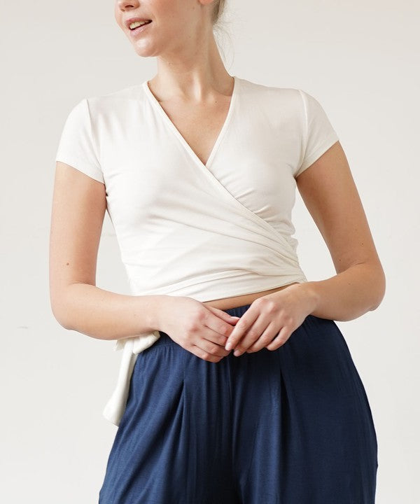 Bamboo Wrap Crop Cap Sleeve