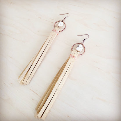 Turquoise Drop Earrings w/ Cream Leather Tassel 207v