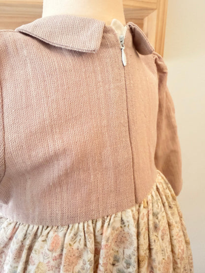 Baby Girl Long-Sleeve Floral Dress – Dusty Rose