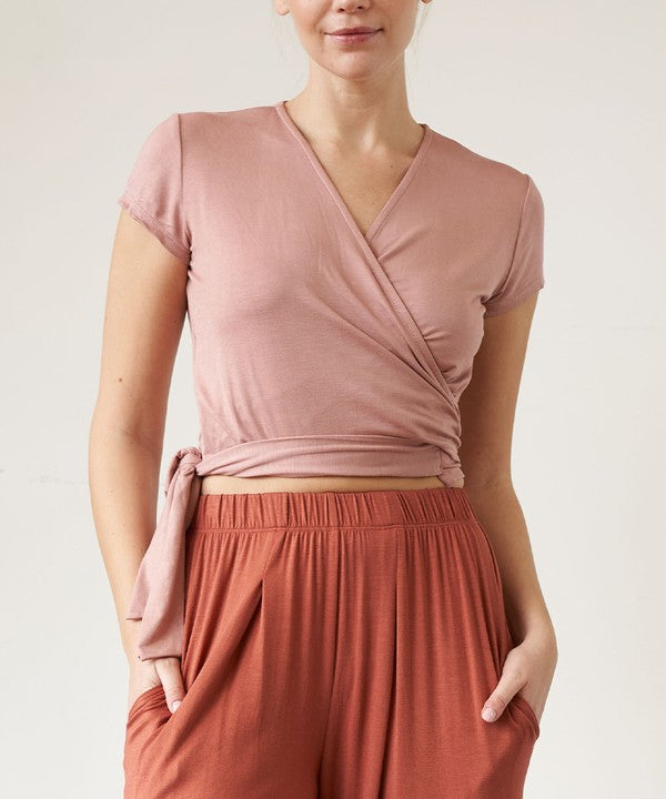 Bamboo Wrap Crop Cap Sleeve