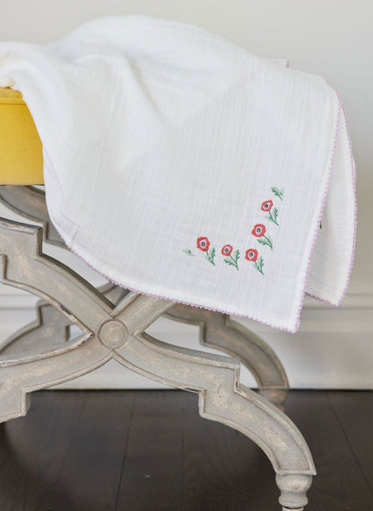 Shawl Blanket - Embroidered Poppy