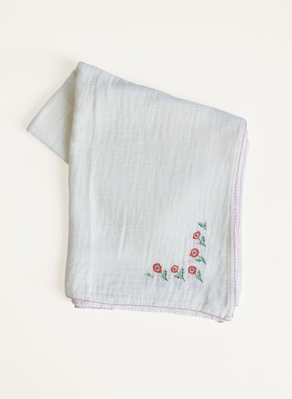 Shawl Blanket - Embroidered Poppy