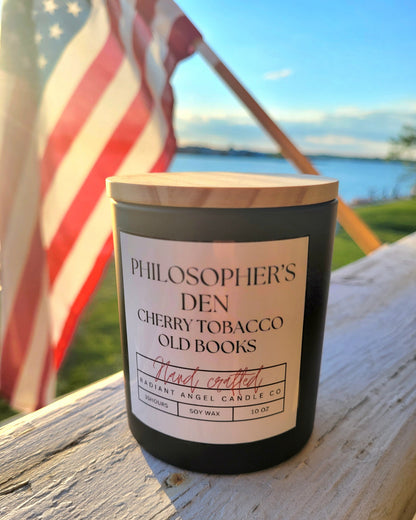 Philosopher's Den Scented Soy Candle -tobacco & old books