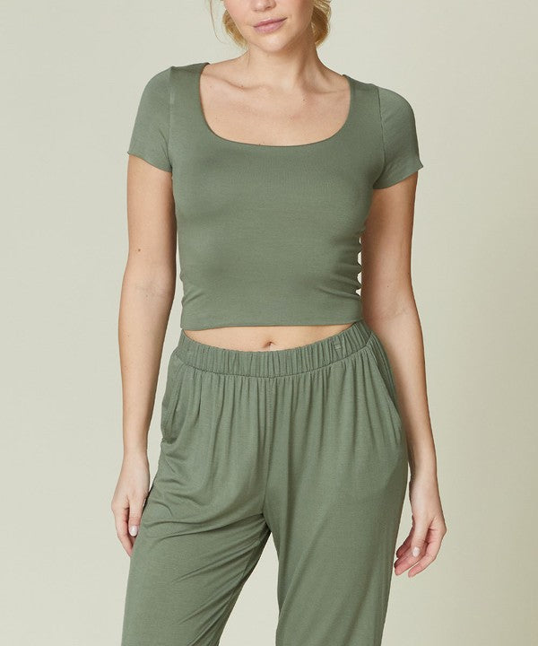 Bamboo Double Layered Crop Cap Sleeve