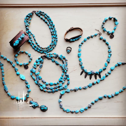 **Triple Strand Blue Turquoise & Copper Collar Necklace 259e