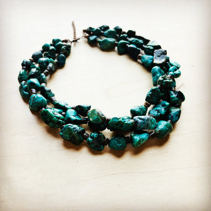 **Large Triple Strand Natural Turquoise & Wood Collar Necklace 252x