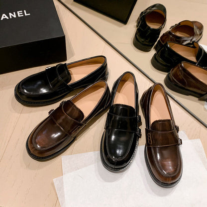 Women's Chunky Heel Buckle Loafer Shoes