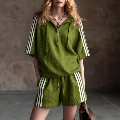 Women's Loose-Fit Two-Piece Sportswear Set – Shirt & Cropped Pants