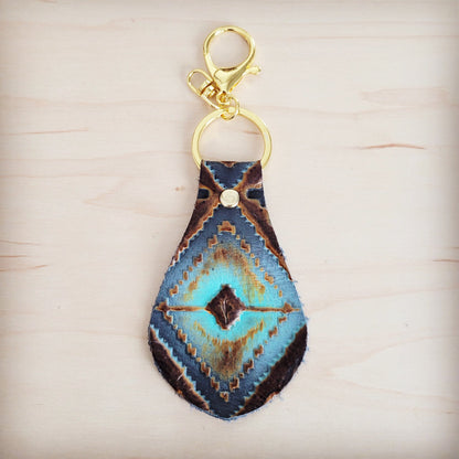 Embossed Leather Key Chain - Blue Navajo 700a