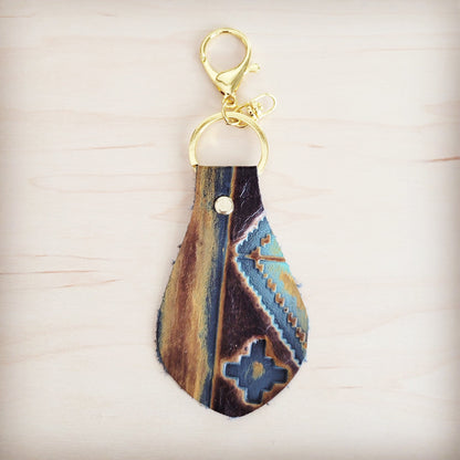 Embossed Leather Key Chain - Blue Navajo 700a