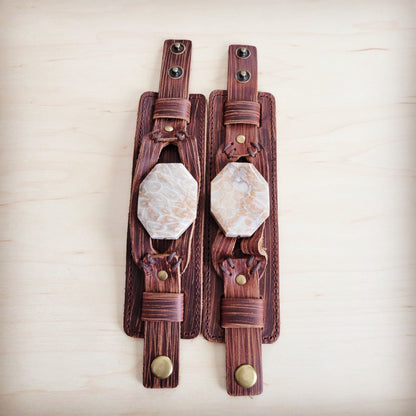 Fossil Corral Stone Wide Leather Cuff Bracelet 001aa