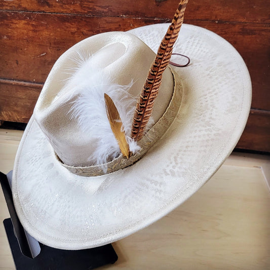 Hand-Painted Python Boho Western Cowgirl Hat & Band-Gold 987e