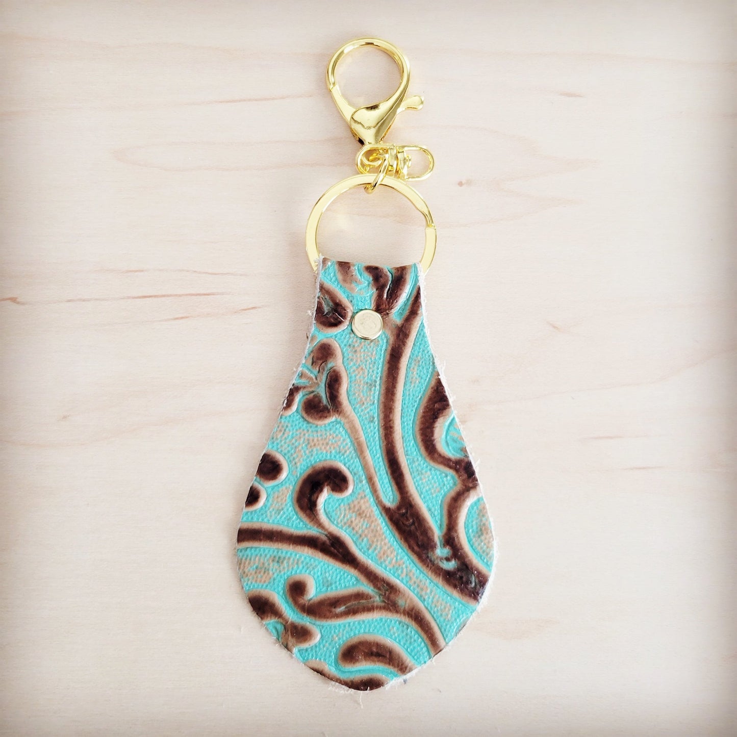 Embossed Leather Key Chain - Cowboy Turquoise 700v