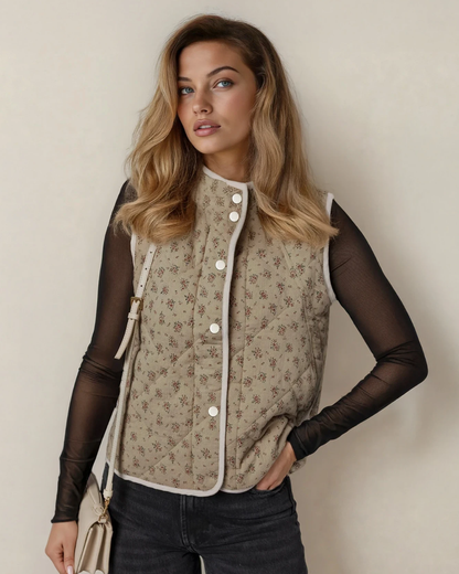Sloane Floral Print Quilted Concealed Button Vest