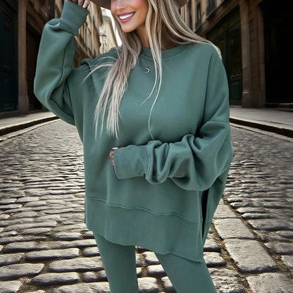 Women’s Solid Color 2-Piece Tracksuit — Crewneck Sweatshirt