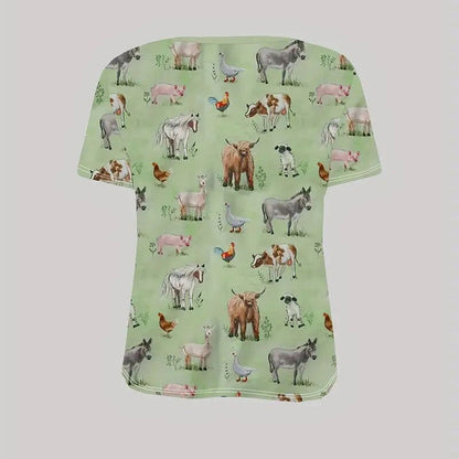 Round Neck All-Over Animal Print Short Sleeve Tee