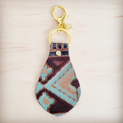 Embossed Leather Key Chain - Turquoise Navajo 700b