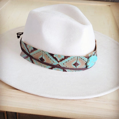 Wide Genuine Leather Turquoise Navajo Hat Band w/ Turq 953i