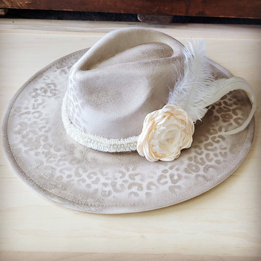 Hand-Painted Leopard Boho Western Cowgirl Hat & Band Gold 987b