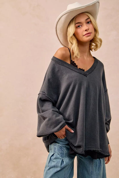BiBi Mineral Washed French Terry Oversized Sweatshirt